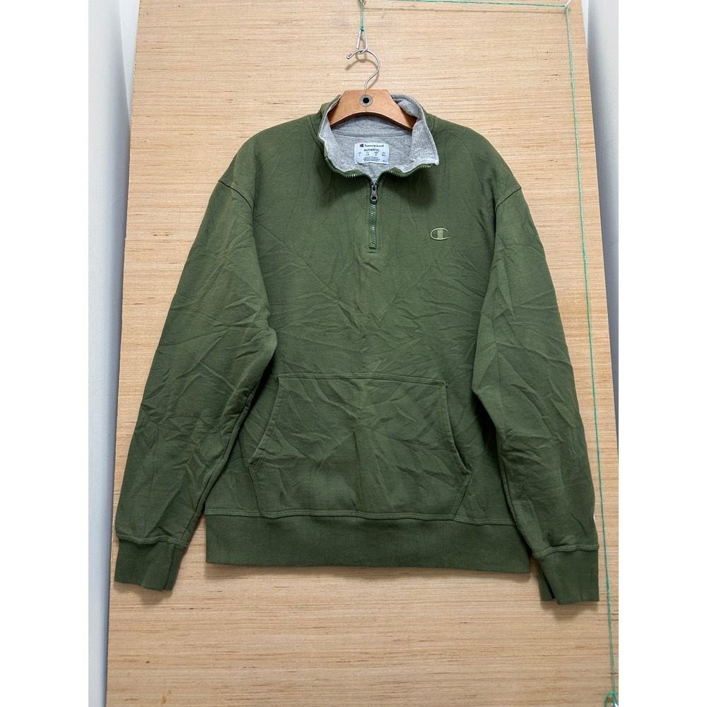 Champion Authentic Mens Large Olive Green Quarter Zip Pullover Sweatshirt‎ L